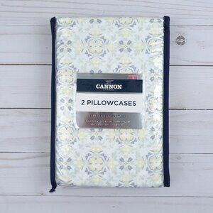 Cannon Pillow Cases Standard Yellow Green Floral Medallion Set of 2